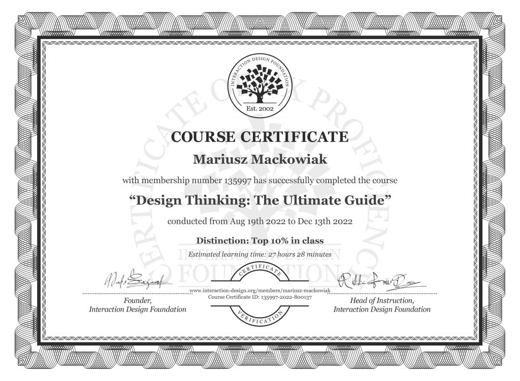 Design Thinking certification Mariusz Maćkowiak