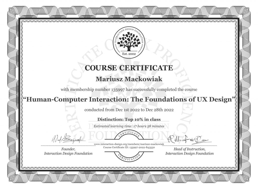 Human Computer Interaction certified Mariusz Maćkowiak