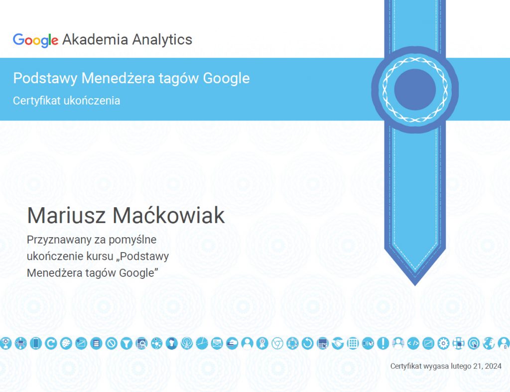 Google TagManager certification Mariusz Maćkowiak