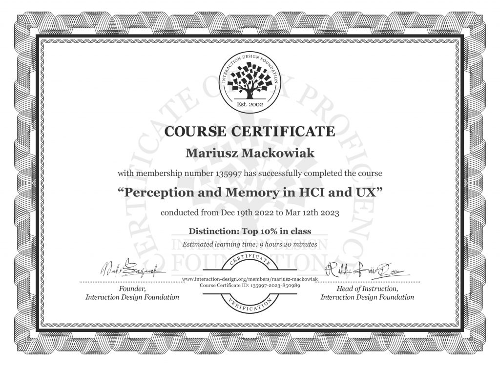Perception and Memeory in HCI and UX Mariusz Maćkowiak
