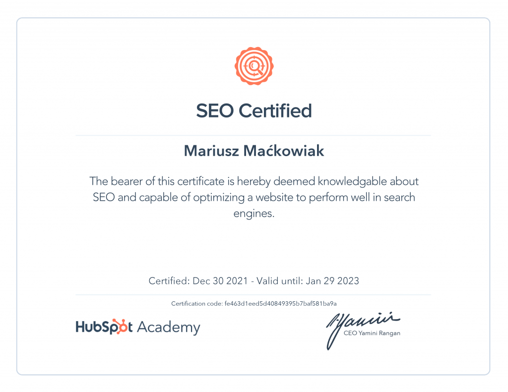SEO Marketing certified Mariusz Maćkowiak