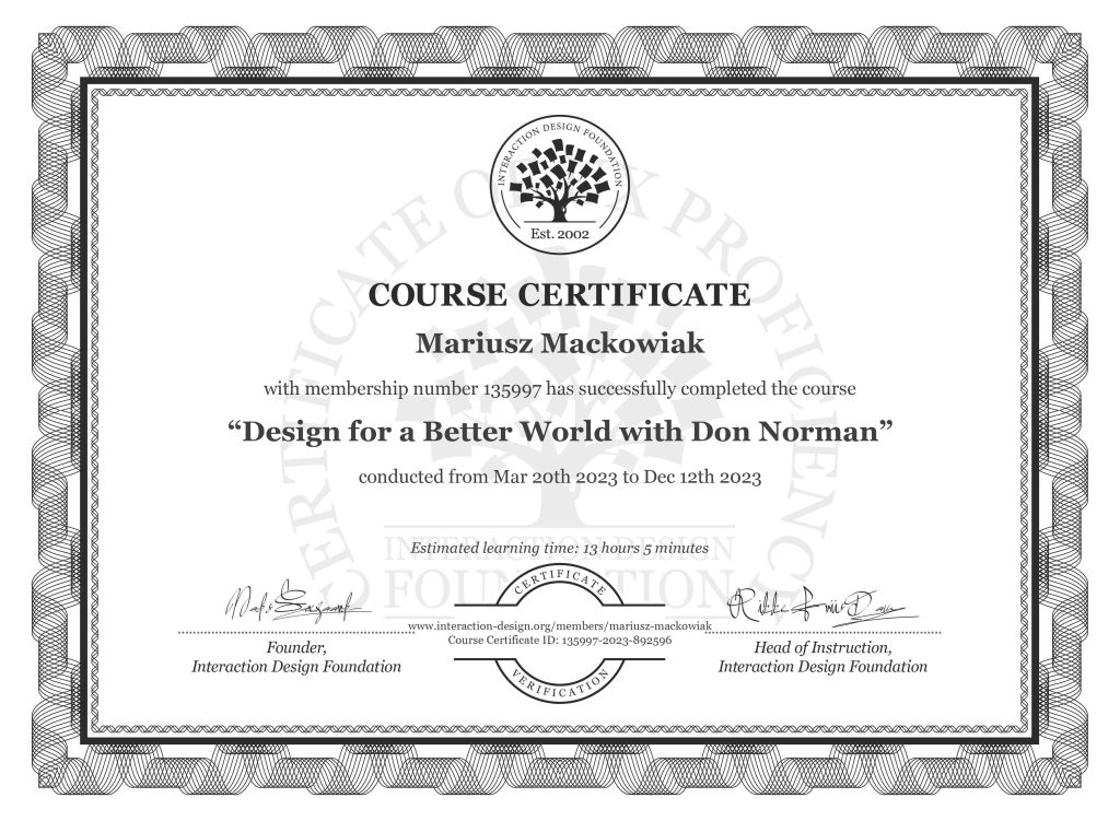 Mariusz Maćkowiak Interaction Design Certification